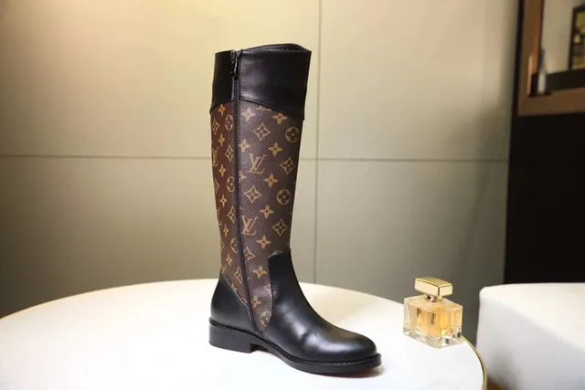 Louis Vuitton Monogram Canvas and Black Leather Knee Boots 3