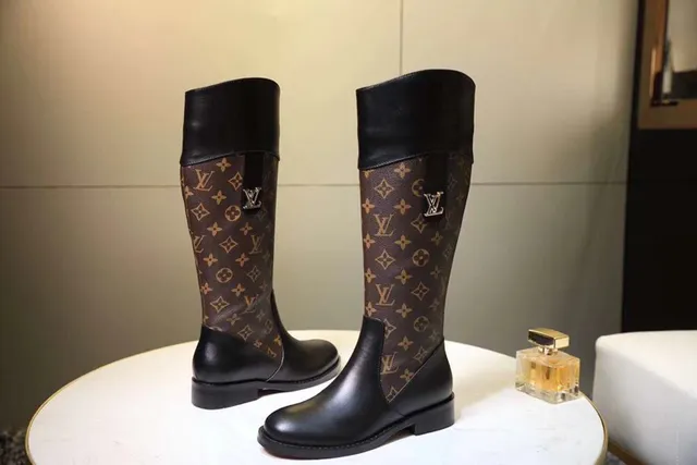 Louis Vuitton Monogram Canvas and Black Leather Knee Boots 6