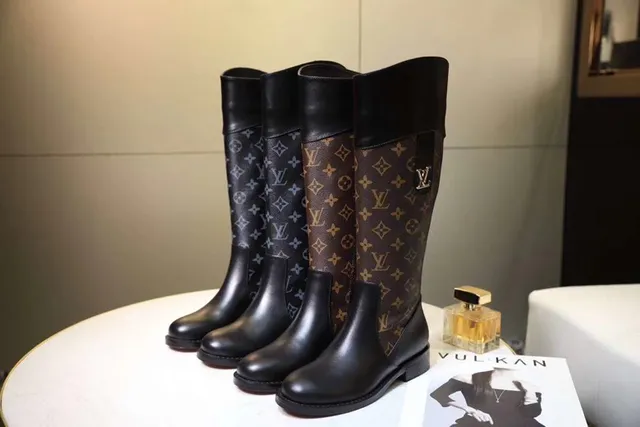 Louis Vuitton Monogram Canvas and Black Leather Knee Boots 7