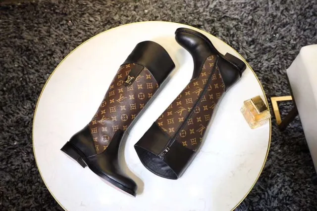 Louis Vuitton Monogram Canvas and Black Leather Knee Boots 8