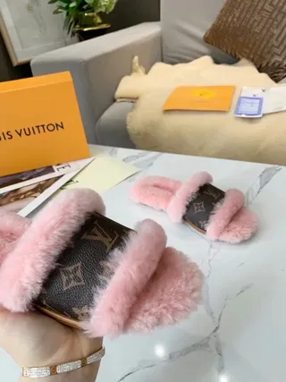 Louis Vuitton Monogram Canvas Pink Shearling Slippers 2