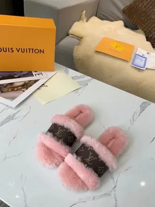 Louis Vuitton Monogram Canvas Pink Shearling Slippers 3