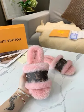 Louis Vuitton Monogram Canvas Pink Shearling Slippers 4