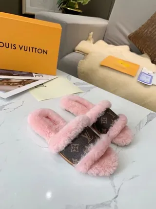 Louis Vuitton Monogram Canvas Pink Shearling Slippers 5