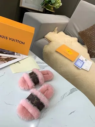 Louis Vuitton Monogram Canvas Pink Shearling Slippers 6