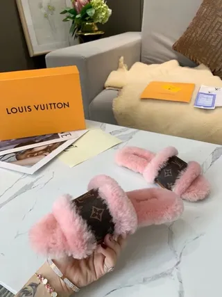 Louis Vuitton Monogram Canvas Pink Shearling Slippers 7
