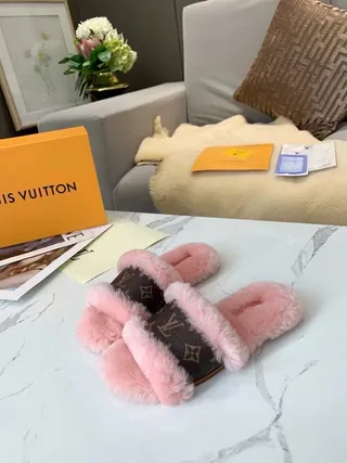 Louis Vuitton Monogram Canvas Pink Shearling Slippers 8