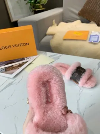 Louis Vuitton Monogram Canvas Pink Shearling Slippers 9
