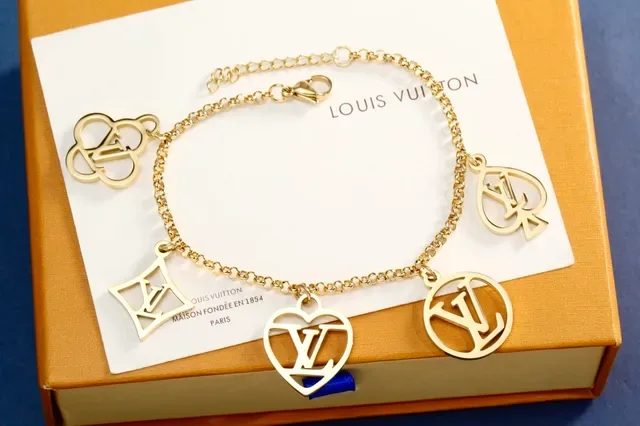 Louis Vuitton Monogram Charm Bracelet Silver Gold Chain-Link Bracelet 2