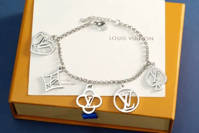 Louis Vuitton Monogram Charm Bracelet Silver Gold Chain-Link Bracelet 4