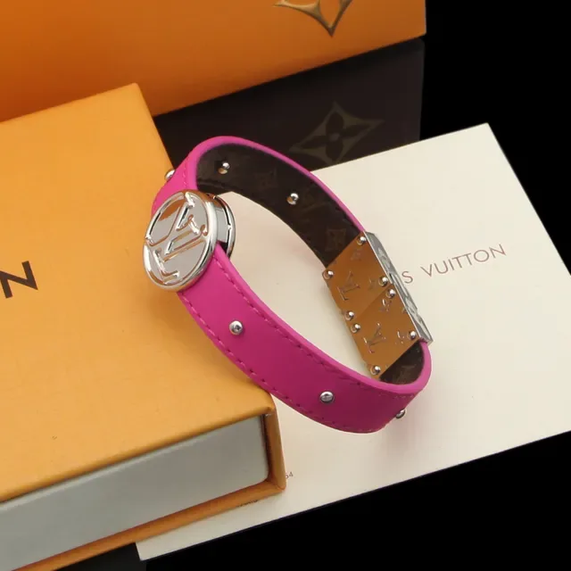 Louis Vuitton Monogram Circle Bracelet Blue Pink Circular Medallion Studded Leather/denim Band Bracelet 2