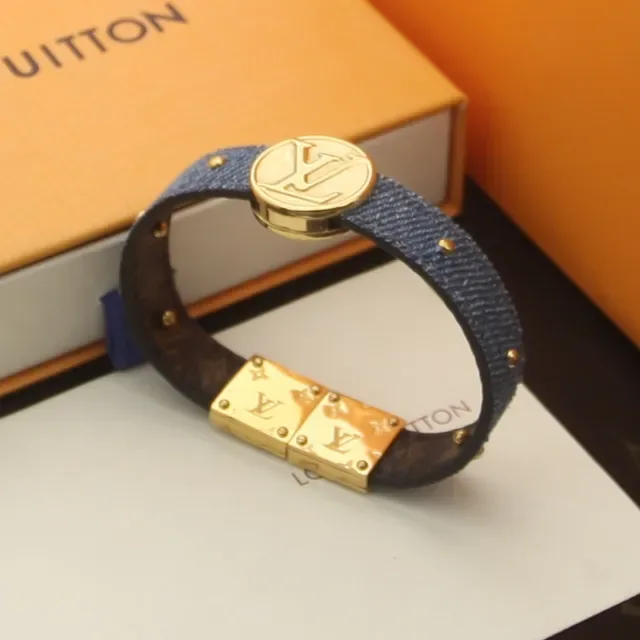 Louis Vuitton Monogram Circle Bracelet Blue Pink Circular Medallion Studded Leather/denim Band Bracelet 8