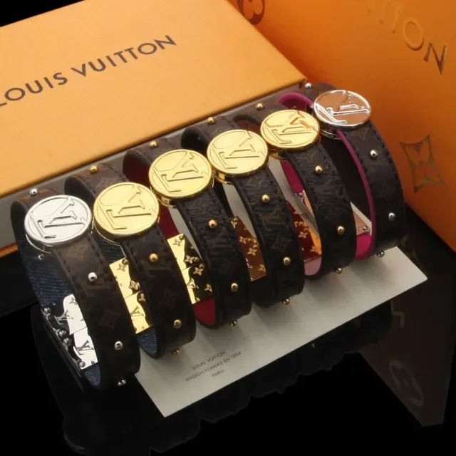 Louis Vuitton Monogram Circle Bracelet Blue Pink Circular Medallion Studded Leather/denim Band Bracelet 9