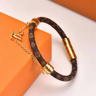 Pulsera de cordón Louis Vuitton Monogram marrón dorado trenzada Monogrammed Magnetic Clasp