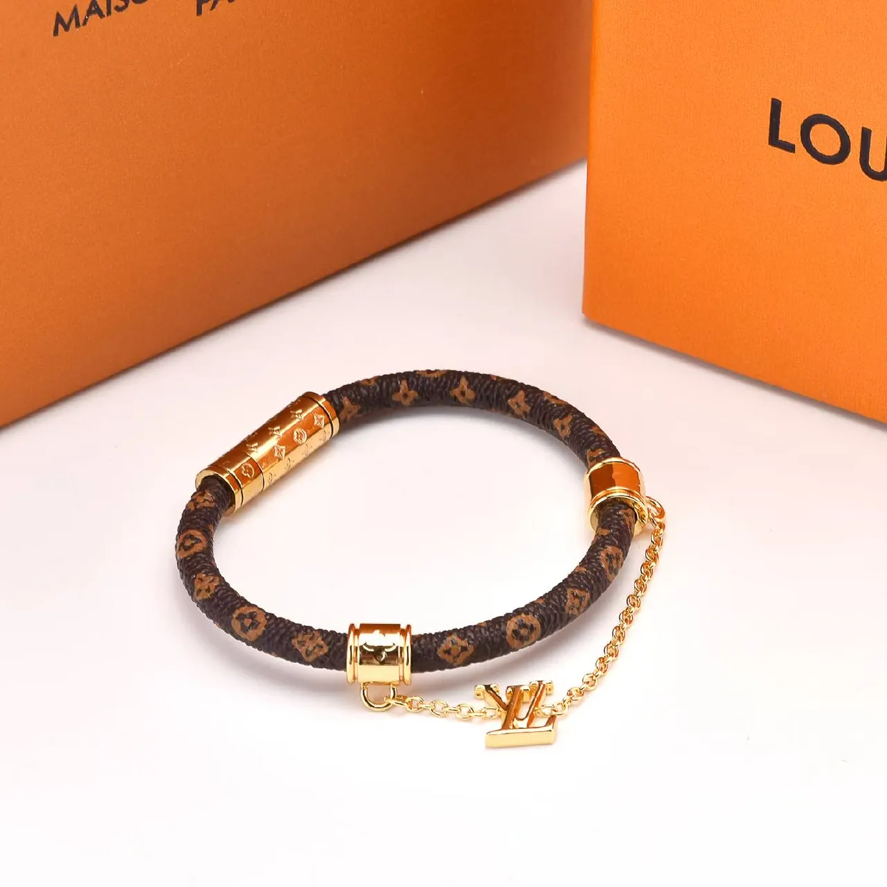 Louis Vuitton Monogram Cord Bracelet Brown Gold Braided Monogrammed Magnetic Clasp Bracelet 2