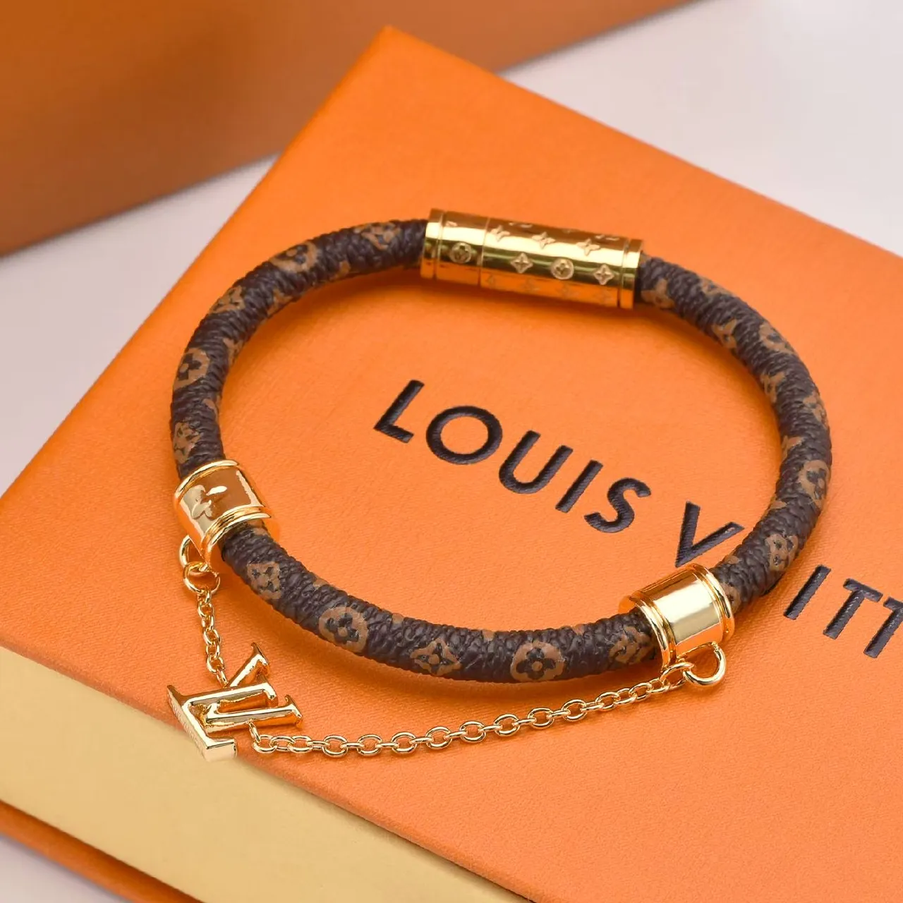 Louis Vuitton Monogram Cord Bracelet Brown Gold Braided Monogrammed Magnetic Clasp Bracelet 3