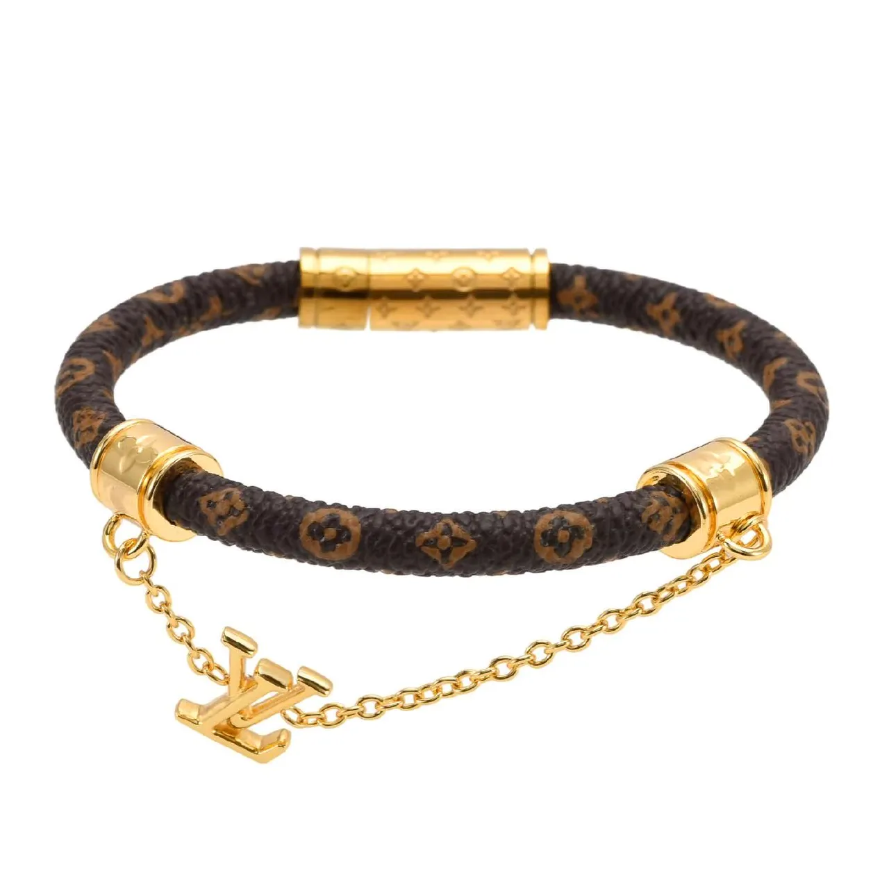 Louis Vuitton Monogram Cord Bracelet Brown Gold Braided Monogrammed Magnetic Clasp Bracelet 5
