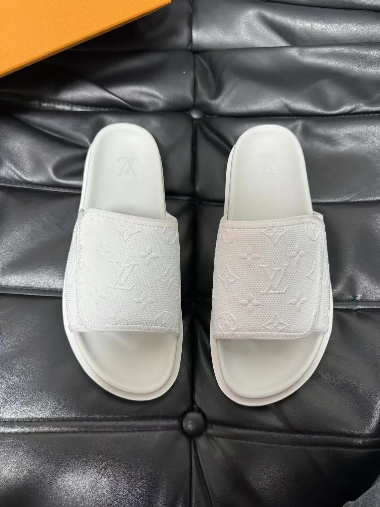 Louis Vuitton Monogram-Embossed White Slide Slippers 2