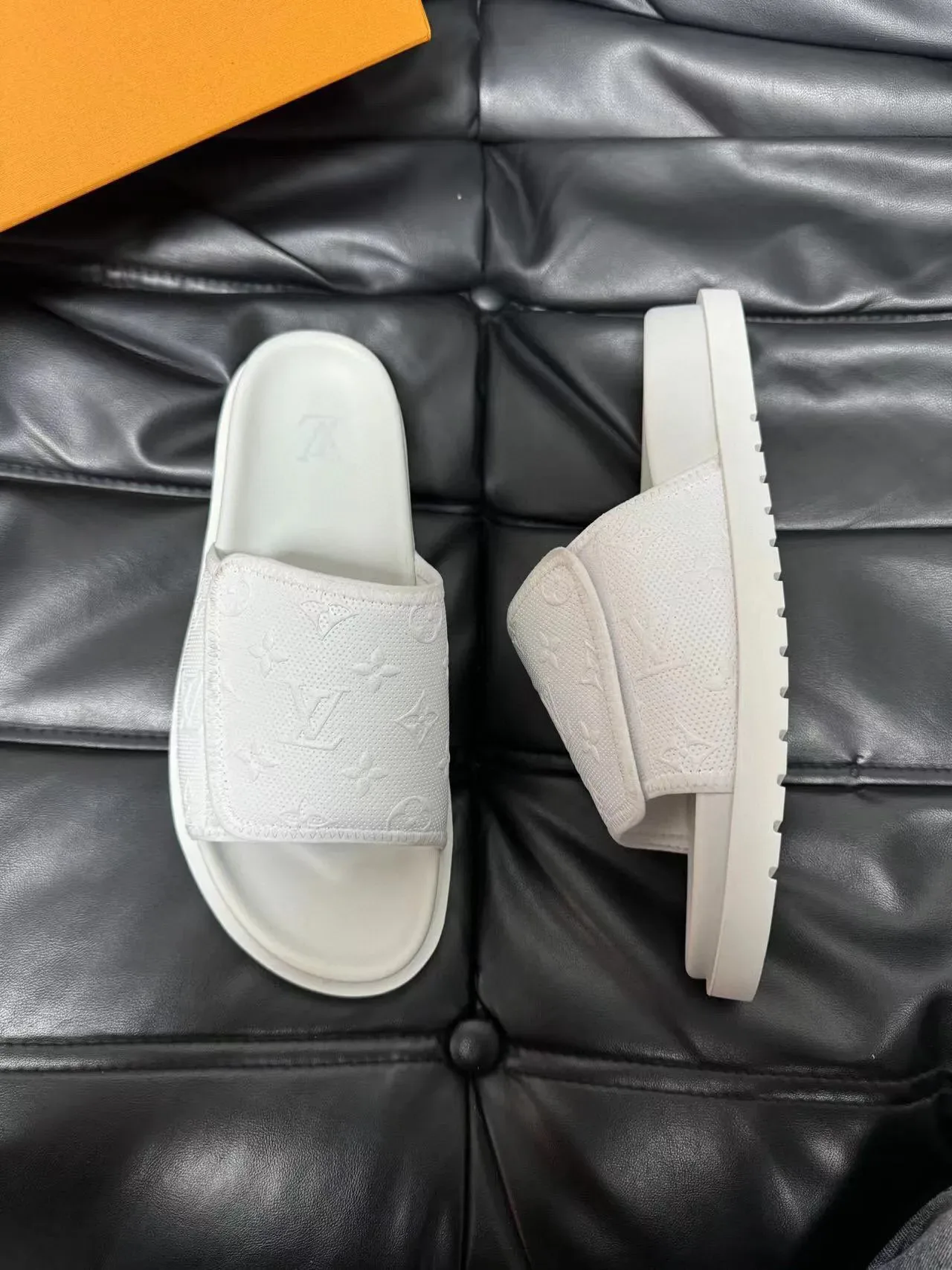 Louis Vuitton Monogram-Embossed White Slide Slippers 3