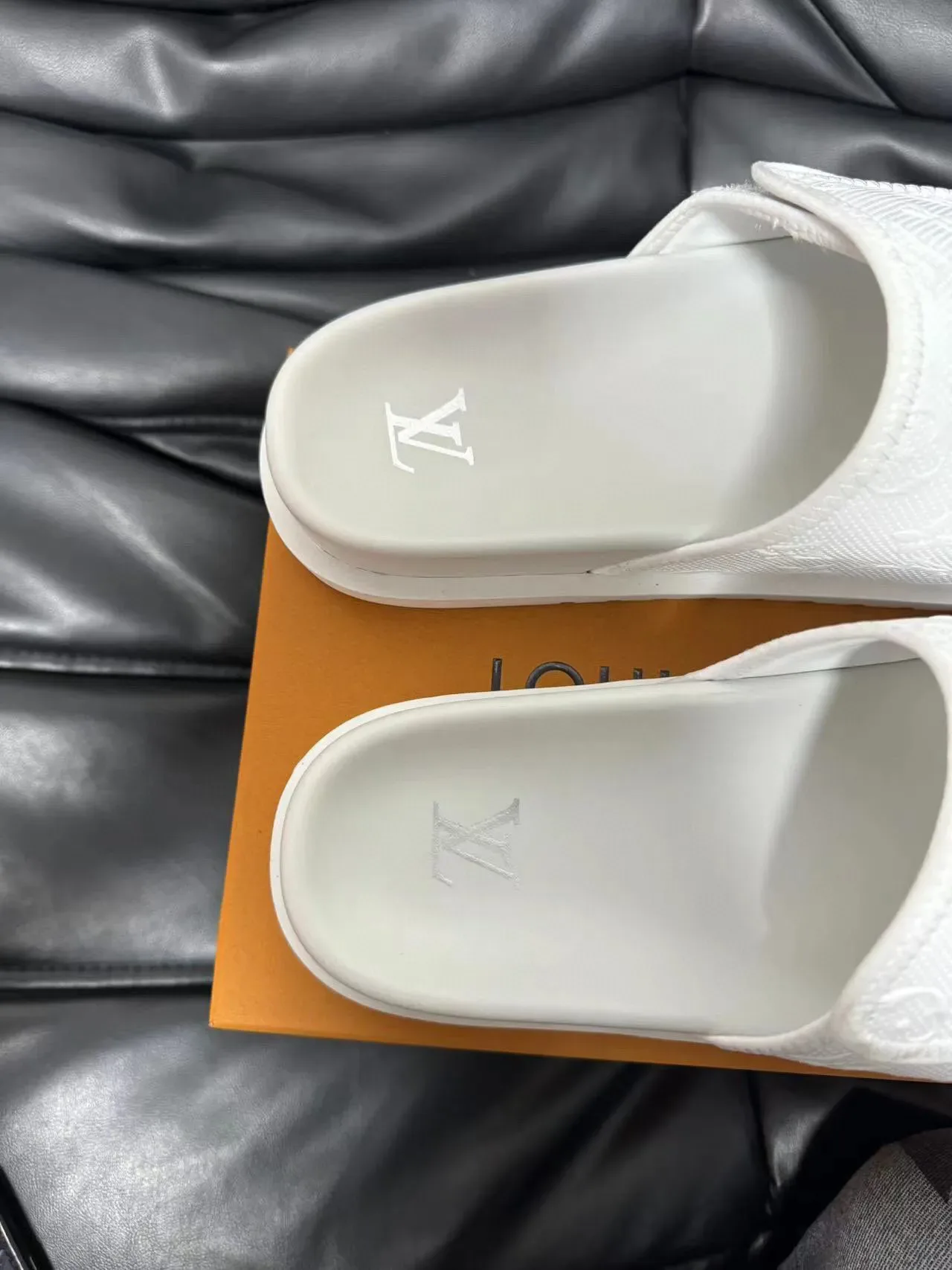 Louis Vuitton Monogram-Embossed White Slide Slippers 8