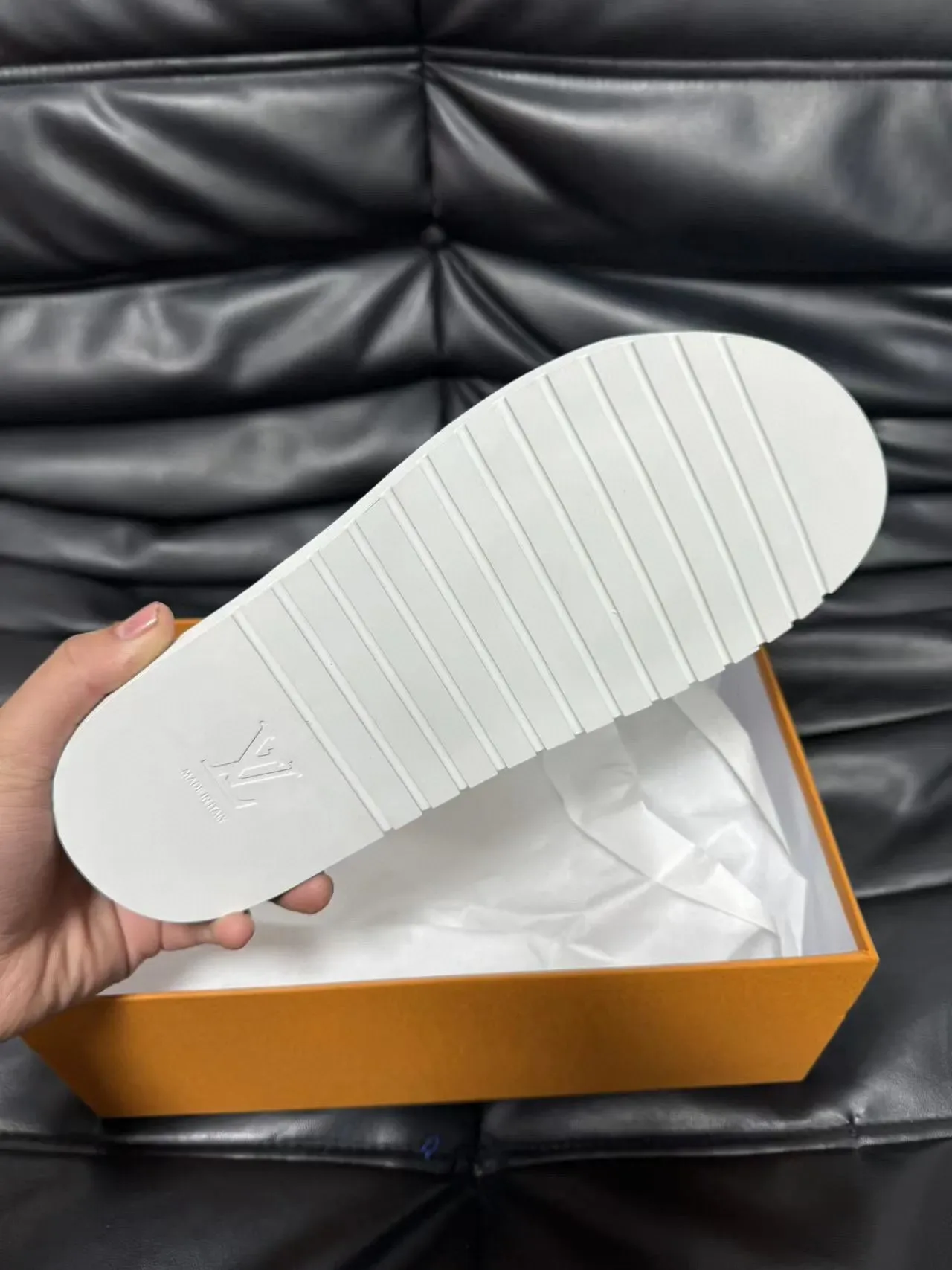 Louis Vuitton Monogram-Embossed White Slide Slippers 9