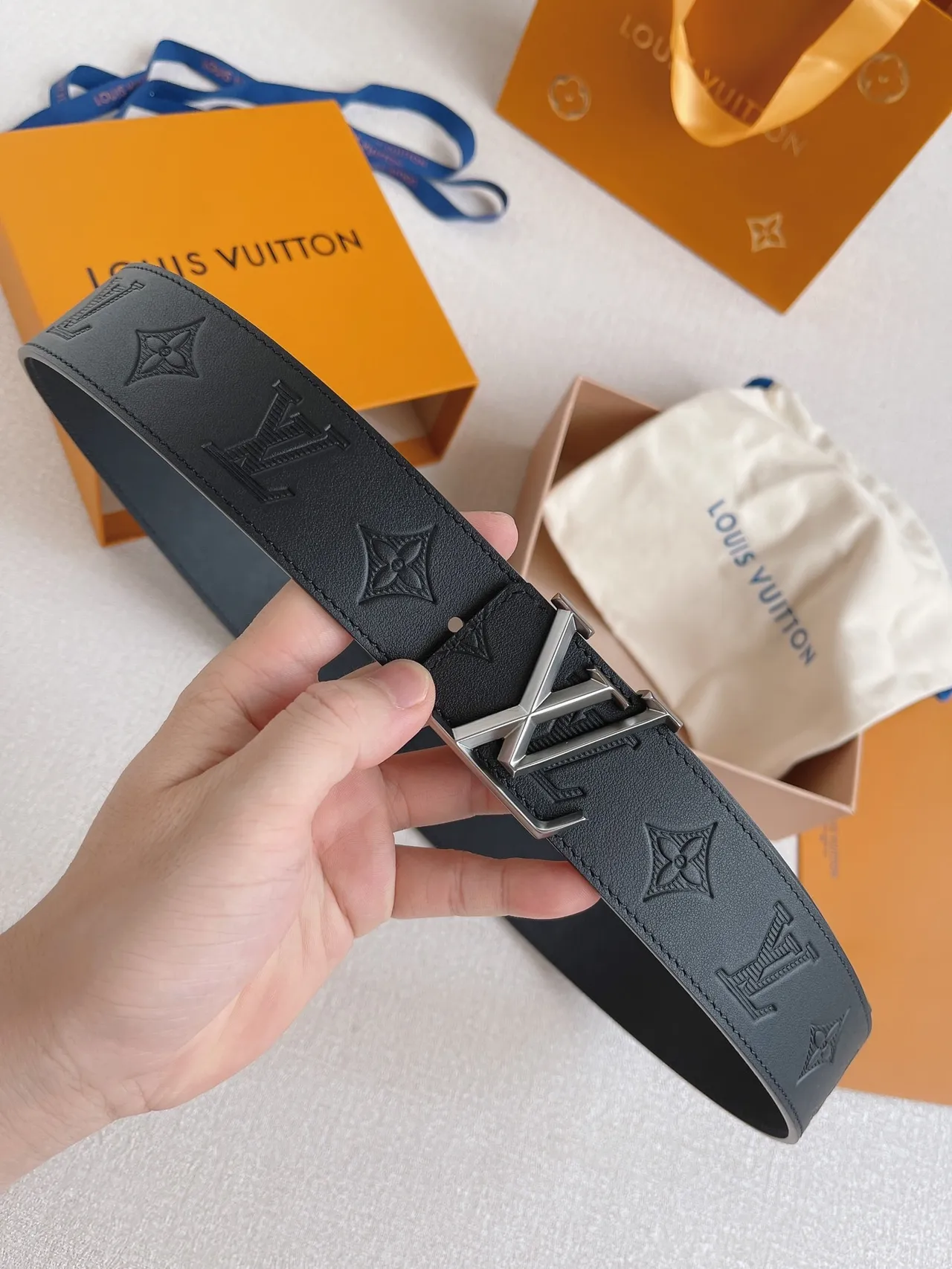 Louis Vuitton Monogram Empreinte Black Silver Leather Belt 3
