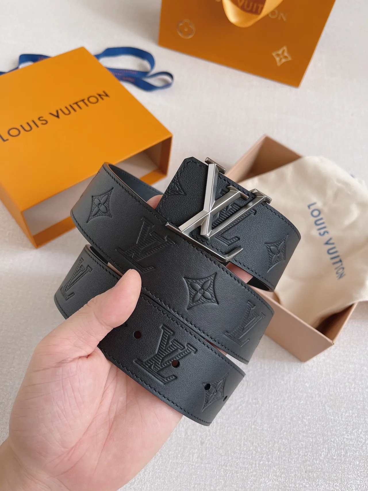 Louis Vuitton Monogram Empreinte Black Silver Leather Belt 7