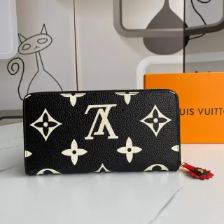 Louis Vuitton Monogram Empreinte Black White Leather Zip-Around Closure Long Wallet
