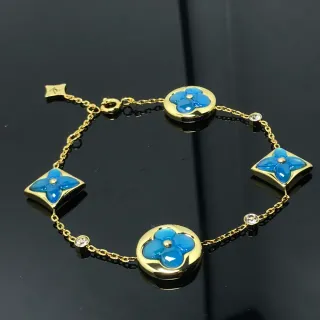 Louis Vuitton monograma flor pulseira esmalte azul tom dourado
