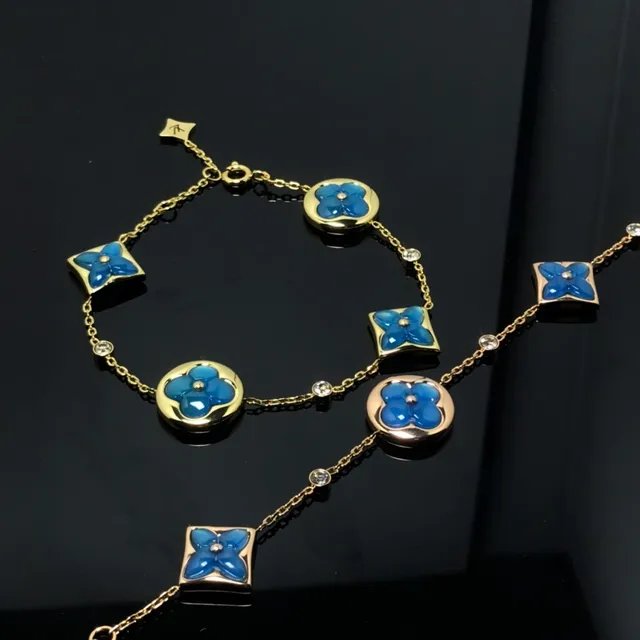 Louis Vuitton Monogram Flower Blue Enamel Gold-Tone Bracelet 3