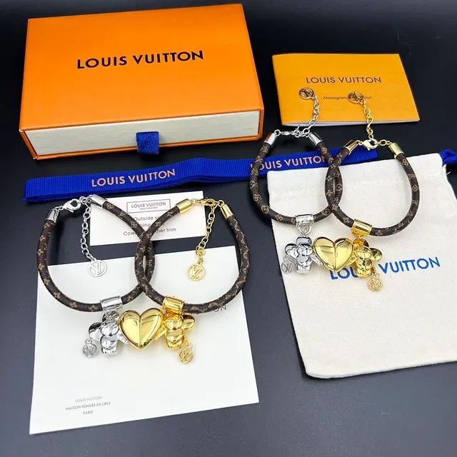 Louis Vuitton Monogram Flower Charm Bracelet Brown Gold Eclipse Leather Pendant Bracelet 2