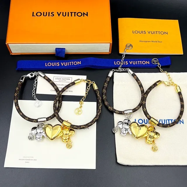 Louis Vuitton Monogram Flower Charm Bracelet Brown Gold Eclipse Leather Pendant Bracelet 4