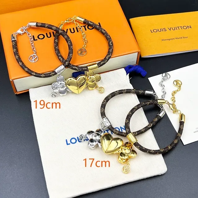 Louis Vuitton Monogram Flower Charm Bracelet Brown Gold Eclipse Leather Pendant Bracelet 7