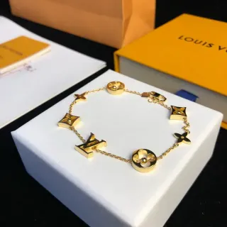 Louis Vuitton Monogram Flower Charm Gold-Tone Chain Bracelet