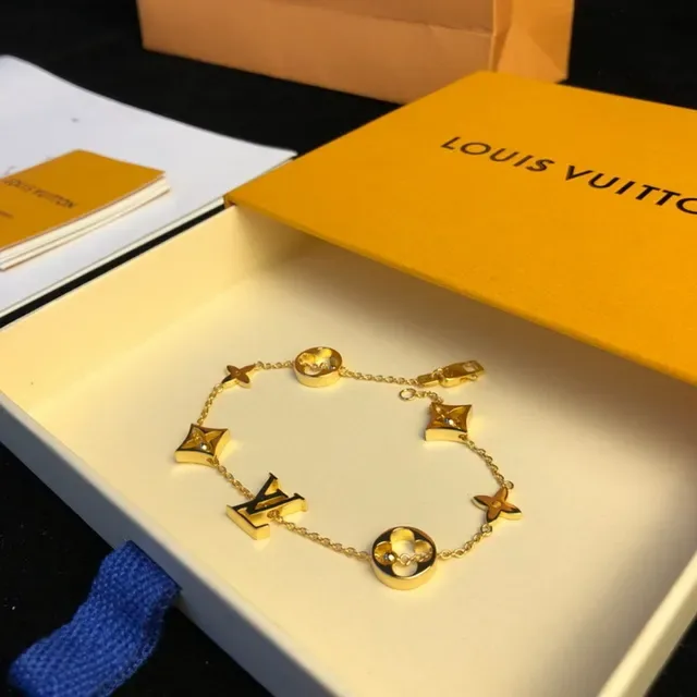 Louis Vuitton Monogram Flower Charm Gold-Tone Chain Bracelet 2