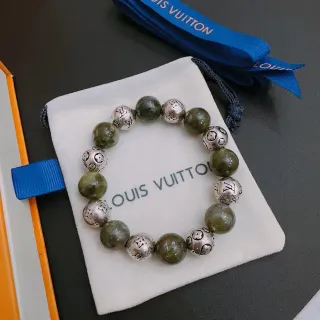 Louis Vuitton Monogram Pulsera Floral Verde Plateada de Cuentas