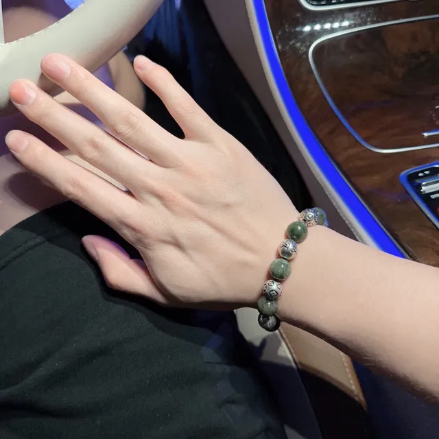 Louis Vuitton Monogram Flower Green Silver Beaded Bracelet 2