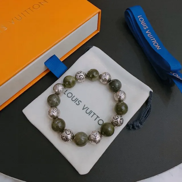 Louis Vuitton Monogram Flower Green Silver Beaded Bracelet 3
