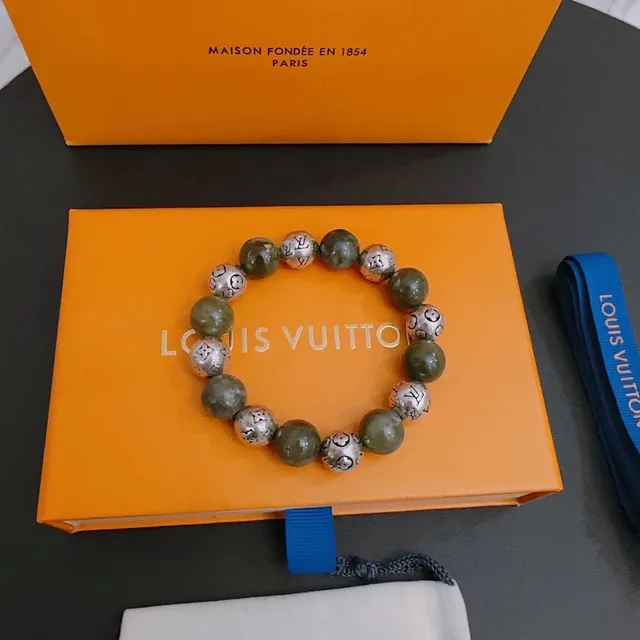 Louis Vuitton Monogram Flower Green Silver Beaded Bracelet 5
