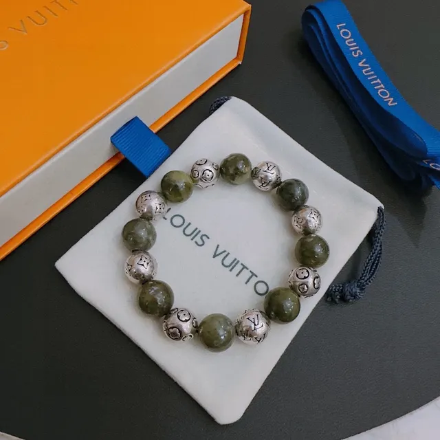 Louis Vuitton Monogram Flower Green Silver Beaded Bracelet 6