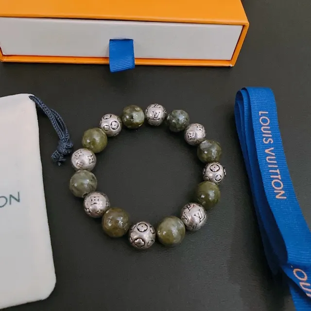 Louis Vuitton Monogram Flower Green Silver Beaded Bracelet 8
