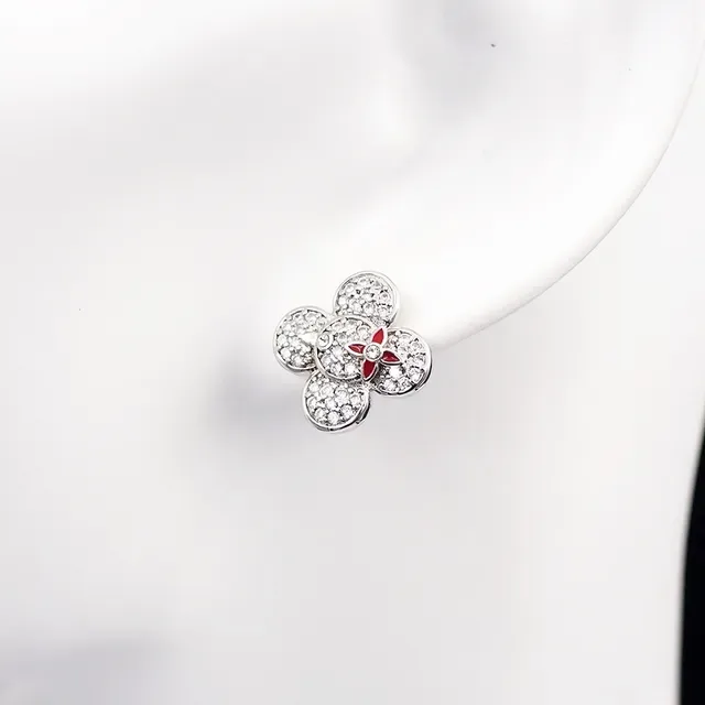 Louis Vuitton Monogram Flower Pavé Crystal and Red Enamel Earrings 2