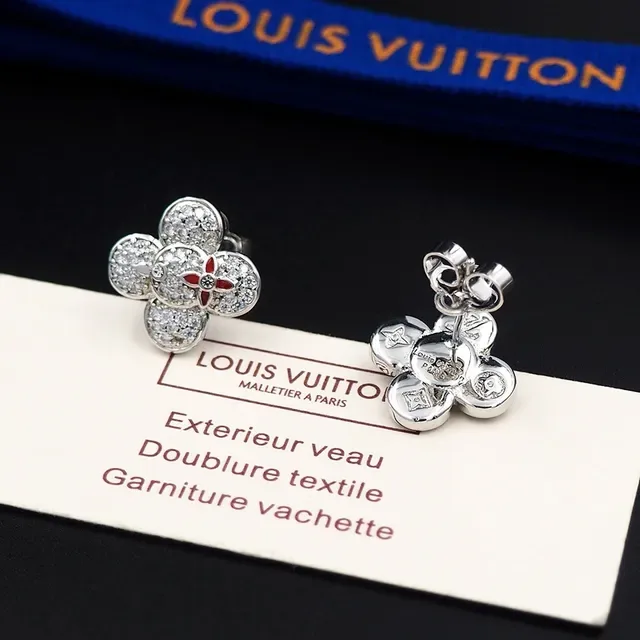 Louis Vuitton Monogram Flower Pavé Crystal and Red Enamel Earrings 4