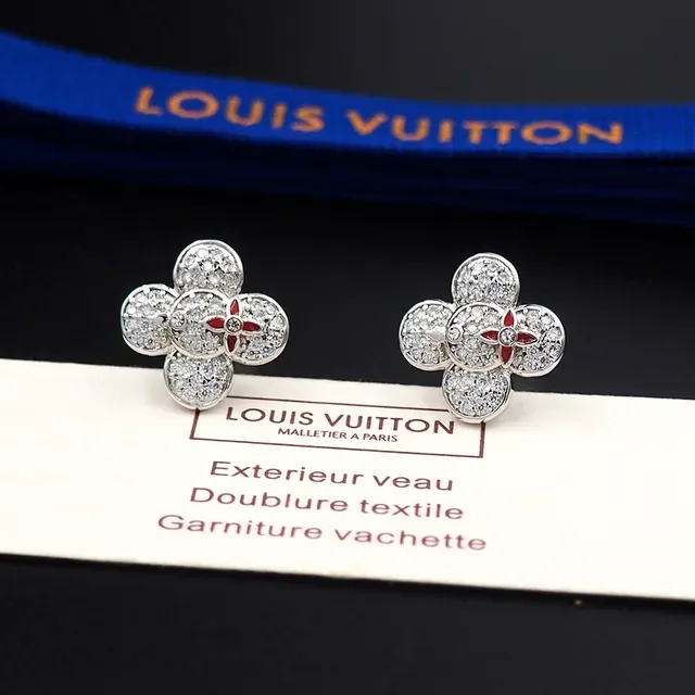 Louis Vuitton Monogram Flower Pavé Crystal and Red Enamel Earrings 5