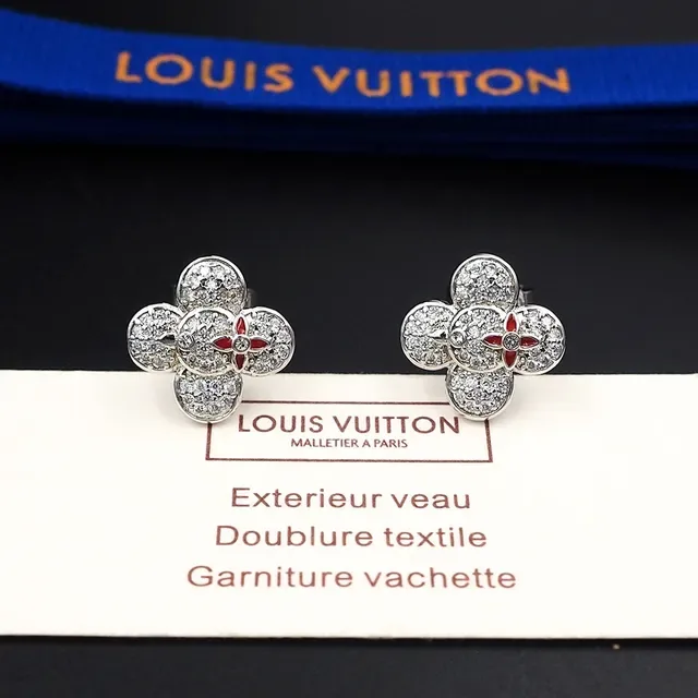 Louis Vuitton Monogram Flower Pavé Crystal and Red Enamel Earrings 6