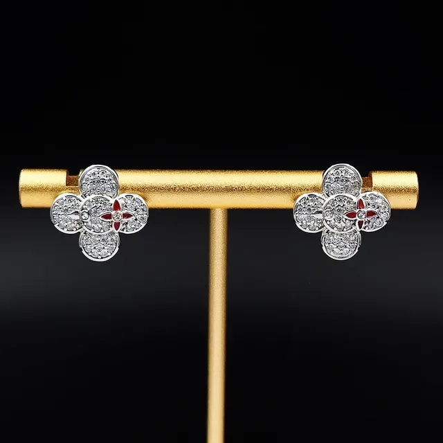 Louis Vuitton Monogram Flower Pavé Crystal and Red Enamel Earrings 7
