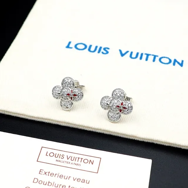 Louis Vuitton Monogram Flower Pavé Crystal and Red Enamel Earrings 8