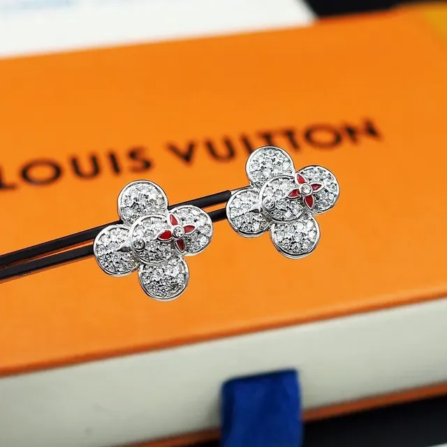Louis Vuitton Monogram Flower Pavé Crystal and Red Enamel Earrings 9