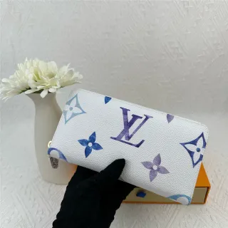 Louis Vuitton Monogram Flower White Blue Purple Long Wallet