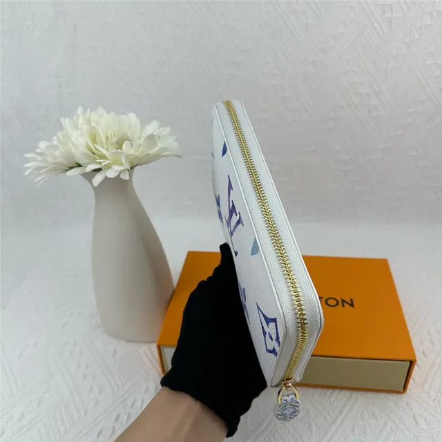 Louis Vuitton Monogram Flower White Blue Purple Long Wallet 11